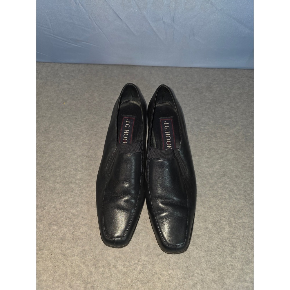 J.G. Hook Women's Black Leather Slip On Dress Shoes Loafers Comfort Heel